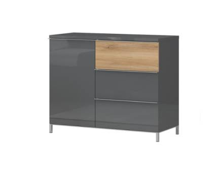 Comoda cu 1 usa si 3 sertare ONYX 106x88x45cm antracit lucios/ nuc pacific, manere crom 