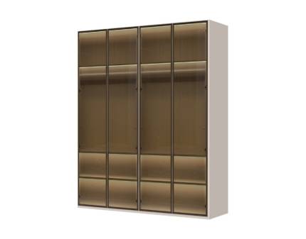 Dulap cu 4 usi cu usi balamale OPERA 182x224x56cm casmir/ stica fumurie, manere maro