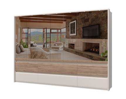Dulap cu 7 usi cu balamale si 6 serare INVICTUS 322x226x60cm casmir/ stejar tabac - oglinda, rama passepartout cu LED