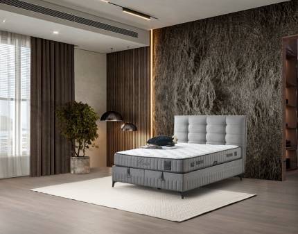 Pat tapitat cu saltea si spatiu pentru depozitare SIESTA (140x200cm) grey