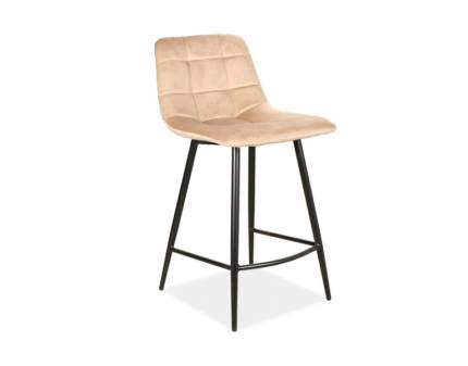 Scaun tapitat pentru bar MILA H-2 VELVET catifea beige 43x40xH87cm, picioare negre