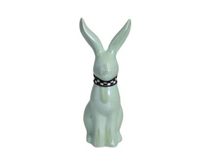 Iepuras mediu mint cu guler in carouri din ceramica