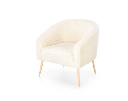Fotoliu GRIFON 2 material buclat crem, picioare nuanta lemnului, design scandinav 77x67xH78cm