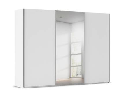 Dulap cu usi glisante TARO 301x223x69cm alb alpin/ oglinda, maner aluminiu