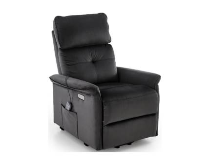 Fotoliu SEMIR 2 cu recliner electric, functie de masaj, port USB, buzunar pentru depozitare, confortabil, catifea black 80x90xH108cm 