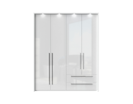 Dulap cu 4 usi si 2 sertare PIANO WHITE 182x224x56cm alb lucios, manere crom