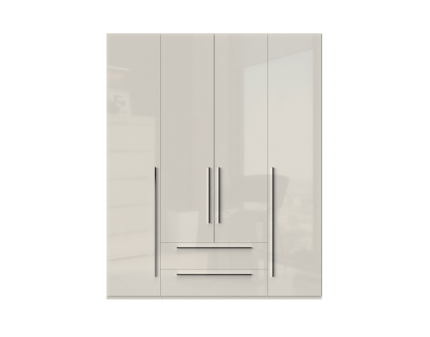 Dulap cu 4 usi cu balamale si 2 sertare PIANO BEIGE 182x224x56cm bej lucios, manere crom