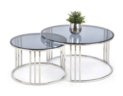 Set 2 masute MERCURY din sticla, metal crom 60xH38cm / 80xH45cm