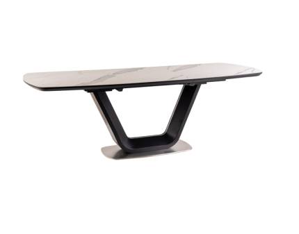 Masa extensibila ARMANI CERAMIC BLACK din MDF si ceramica cu efect de marmura alba, metal negru 160-220x90xH76cm