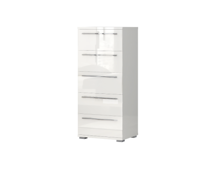 Comoda cu 5 sertare PIANO WHITE 60x135x45cm alb lucios, manere crom