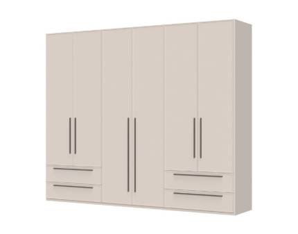 Dulap cu 6 usi cu usi balamale si 4 sertare OPERA 272x224x56cm casmir, manere maro