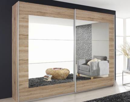 Dulap cu usi glisante ALEGRO 226x210x62cm stejar sanremo/ oglinda, maner aluminiu