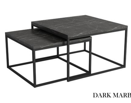 Set 2 masute GINO din PAL Egger, metal negru 66x66xH40cm / 76x76xH47cm
