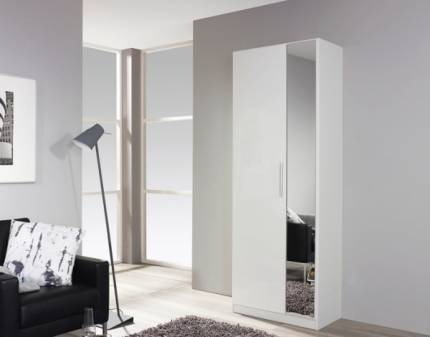 Dulap cu 2 usi cu balamale MINOSA 69x197x41cm alb alpin/ oglinda, maner aluminiu