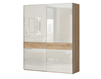 Dulap cu usi glisante GALA 182x224x61cm bej lucios/ nuc Pacific, maner crom