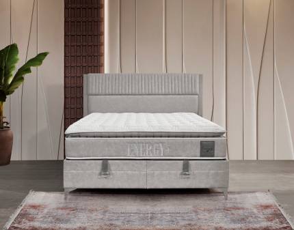 Pat tapitat cu saltea si spatiu pentru depozitare ENERGY PLUS (200x200cm) gri