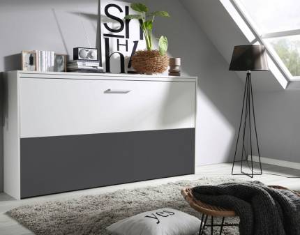 Pat rabatabil pe perete cu somiera ALBERO EXTRA (90x200cm) alb alpin/ gri metalic