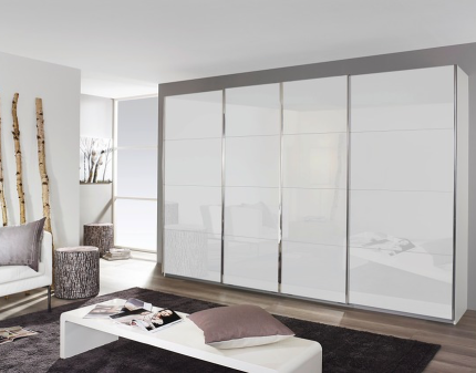 Dulap cu usi glisante SYNCRONO 316x211x62cm alb alpin/ 4 usi sticla alba configurabil