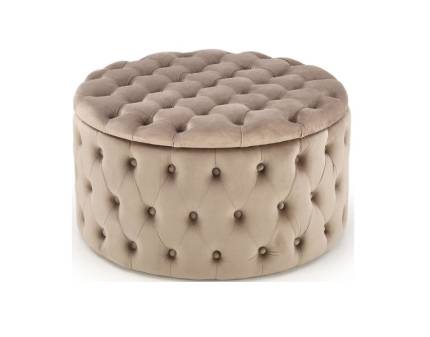 Taburet NUNEZ cu spatiu pentru depozitare, design chesterfield, catifea bej 70xH40cm