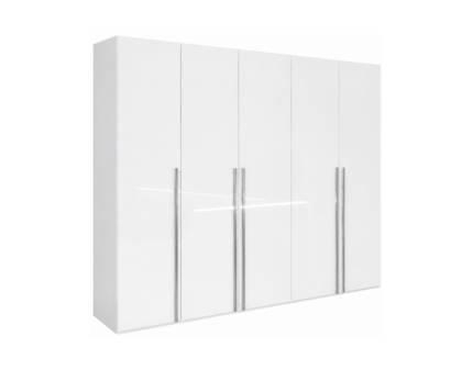 Dulap cu 5 usi cu balamale TIRA 300x222x60cm alb alpin/ alb lucios, cu sistem de iluminare, manere crom