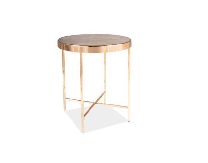 Masuta FORTUNA C din sticla cu efect de marmura, metal auriu 43xH46cm