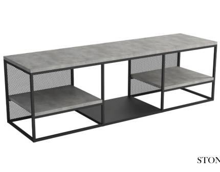 Comoda TV cu spatii pentru depozitare TEVOS 180x55x40cm light marble/ black marble/ stone/ stejar natural