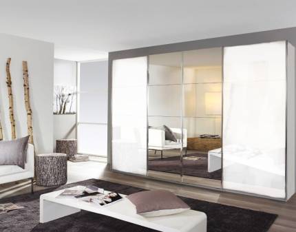 Dulap cu usi glisante SYNCRONO 316x230x62cm alb lucios/ oglinda configurabil