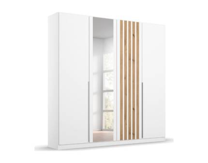 Dulap cu 4 usi cu balamale LAMELLA 181x210x54cm alb alpin/ stejar artisan - oglinda, manere aluminiu