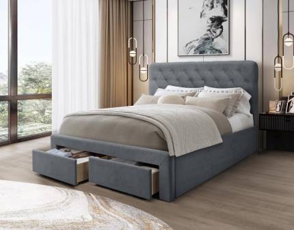 Pat tapitat cu somiera si sertare pentru depozitare MARISOL (160x200cm) catifea grey