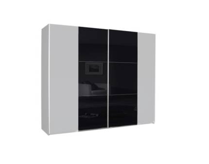 Dulap cu usi glisante KRONACH COLOR II 218x210x59cm alb alpin/ sticla neagra, maner aluminiu