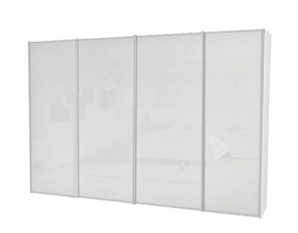 Dulap cu 4 usi glisante 400x222x68cm alb mat/ sticla alba, maner aluminiu model 3 SINFONIE PLUS 