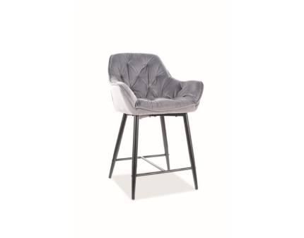 Scaun tapitat pentru bar CHERRY VELVET H-2 catifea grey 56x56xH87cm, picioare negre