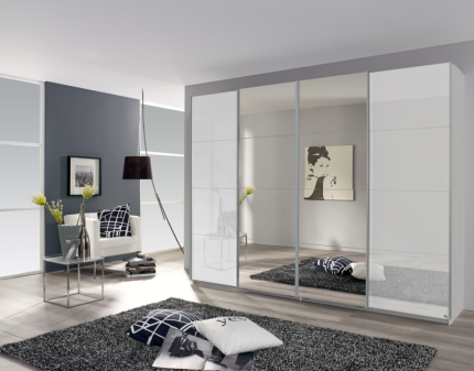 Dulap cu usi glisante SYNCRONO 271x211x62cm alb alpin/ sticla alba - oglinda configurabil