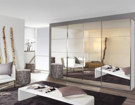 Dulap cu usi glisante SYNCRONO 271x211x62cm alb alpin/ 4 usi oglinda configurabil