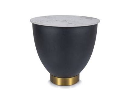 Masuta CYPRUS B din ceramica cu efect de marmura alba, metal negru + auriu 48xH45cm