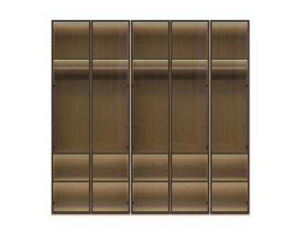 Dulap cu 5 usi cu balamale OPERA 227x224x56cm casmir/ sticla Parsol, manere maro