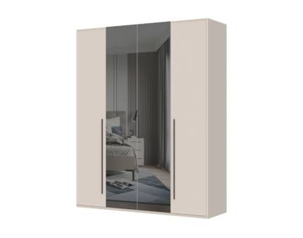 Dulap cu 4 usi cu usi balamale OPERA 182x224x56cm casmir/ oglinda, manere maro