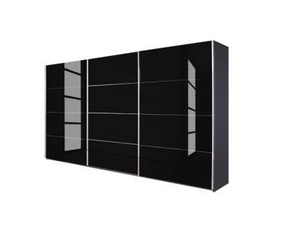 Dulap cu usi glisante KULMBACH 361x210x62cm gri metalic/ 3 usi sticla neagra configurabil