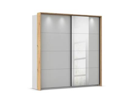Dulap cu usi glisante CREDO 181x210x62cm silk grey / stejar Artisan - oglinda