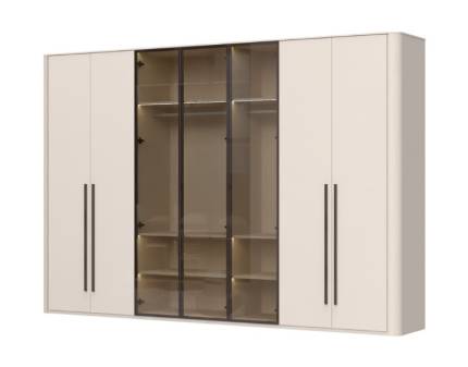 Dulap cu 7 usi cu balamale RONDO 333x225x56cm casmir/ sticla Parsol, manere Midnight Copper