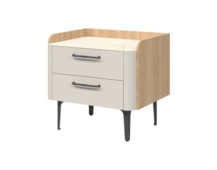 Noptiera cu 2 sertare AIR 58x53x47cm Pepper White/ Stejar Furneo - sticla cu model de marmura Calcatta Oro, cadru, manere si picioare Antracit 