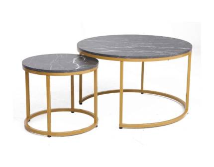 Set 2 masute DION BLACK/ GOLD din PAL cu efect de marmura neagra, metal auriu 80xH48cm / 48xH42cm