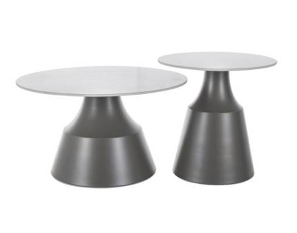 Set 2 masute ITAKA din ceramica alb lucios, metal gri mat 50xH40cm / 70xH50cm