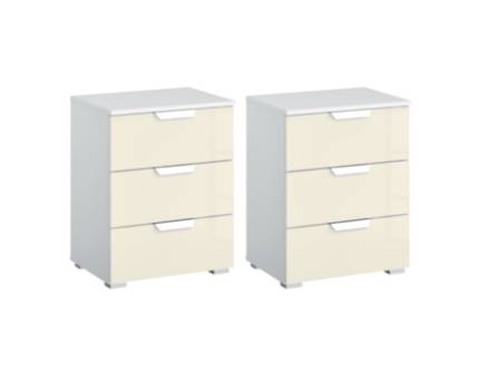 Set 2 noptiere cu 3 sertare ADITIO 47x62x42cm alb alpin/ sticla champagne 