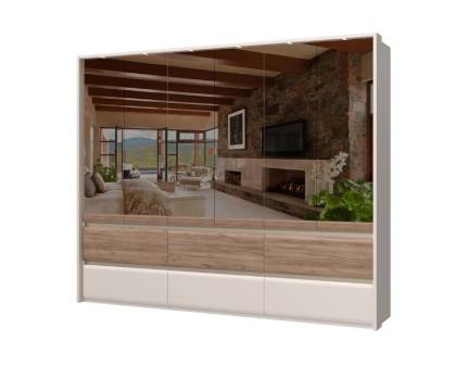 Dulap cu 6 usi cu balamale si 6 serare INVICTUS 277x226x60cm casmir/ stejar tabac - oglinda, rama passepartout cu LED