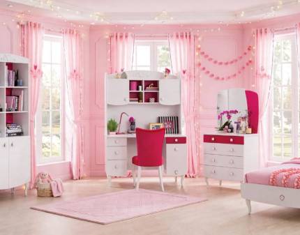 Set dormitor YAKUT dulap 162x215x59cm, pat (100x200cm), comoda cu oglinda, biblioteca, birou cu unitate
