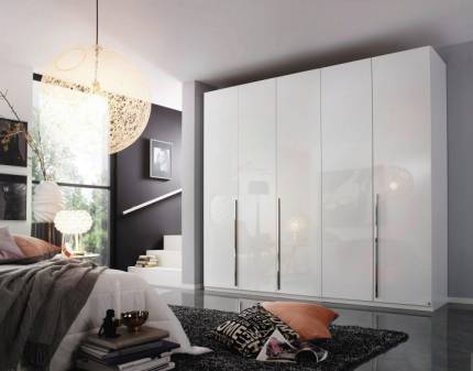 Dulap cu 5 usi cu balamale MONTCLAR 251x223x60cm alb alpin/ alb lucios, manere crom