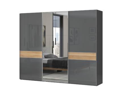 Dulap cu usi glisante ONYX 272x224x61cm antracit lucios/ nuc Pacific - oglinda, maner crom