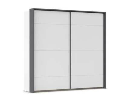 Dulap cu usi glisante CORVO cu rama passepartout 225x214x64cm alb alpin/ manere si rama gri metalic