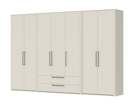 Dulap cu 7 usi cu balamale si 2 sertare AIR 335x225x56cm Pepper White, manere antracit 